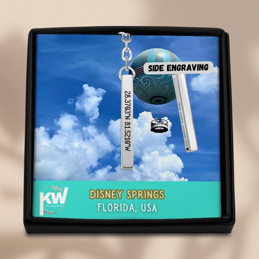 Disney Springs Coordinates Keychain – Custom Engraved Location Bar - Etsy