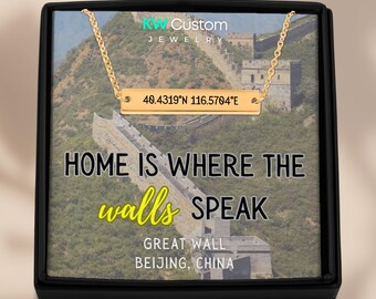 Great Wall Coordinates Necklace: Engraved China Keepsake Pendant