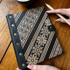 Leather notebook, Large Wood Notebook With Leather, Best Birthday Christmas Gift, Custom notepad, Ukrainian gift, Wooden ukrainian notebook