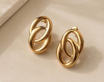 Chunky Interlocking Stainless Steel Earrings | 18K Gold Plated Statement Stud Earrings | Modern Sculptural Jewelry