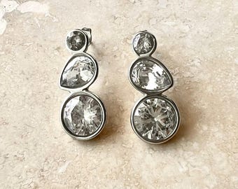 Triple CZ Drop Earrings | Stainless Steel, Tarnish Resistant, Hypoallergenic