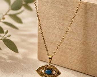 Evil Eye Necklace – 18K Gold Plated Stainless Steel | Waterproof Celestial Protection Pendant