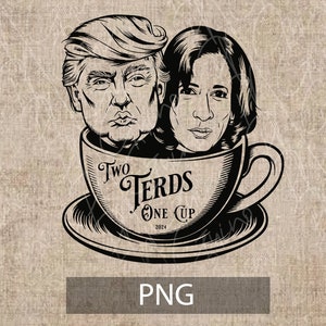 Dos Terds Una Taza 2024 Divertido PNG Político – Archivo de camiseta gráfica de sátira de Trump y Harris PNG - Descarga digital