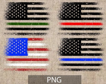 Faded USA Flag PNG – Thin Blue, Red, Green Line (Digital File)