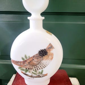 Vintage J.D. Dant "Field Birds" Ruffled Grouse Milchglas Whisky Karaffe