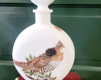Vintage J.D. Dant "Field Birds" gegolfde korhoendersmelkglas whiskykaraf