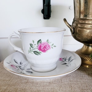Pink Rose Vintage Bone China Teacup and Saucer Set