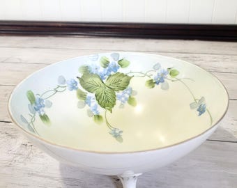 Vintage Nippon Footed Bowl – Hand Painted Forget-Me-Not Flowers, Gold Trim