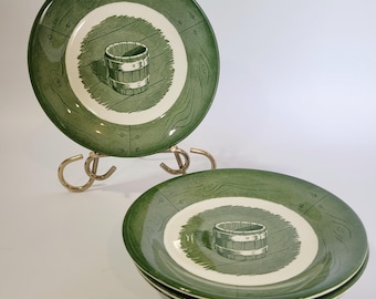 Vintage grönt kungligt porslin kolonial gårdsfat set om 4
