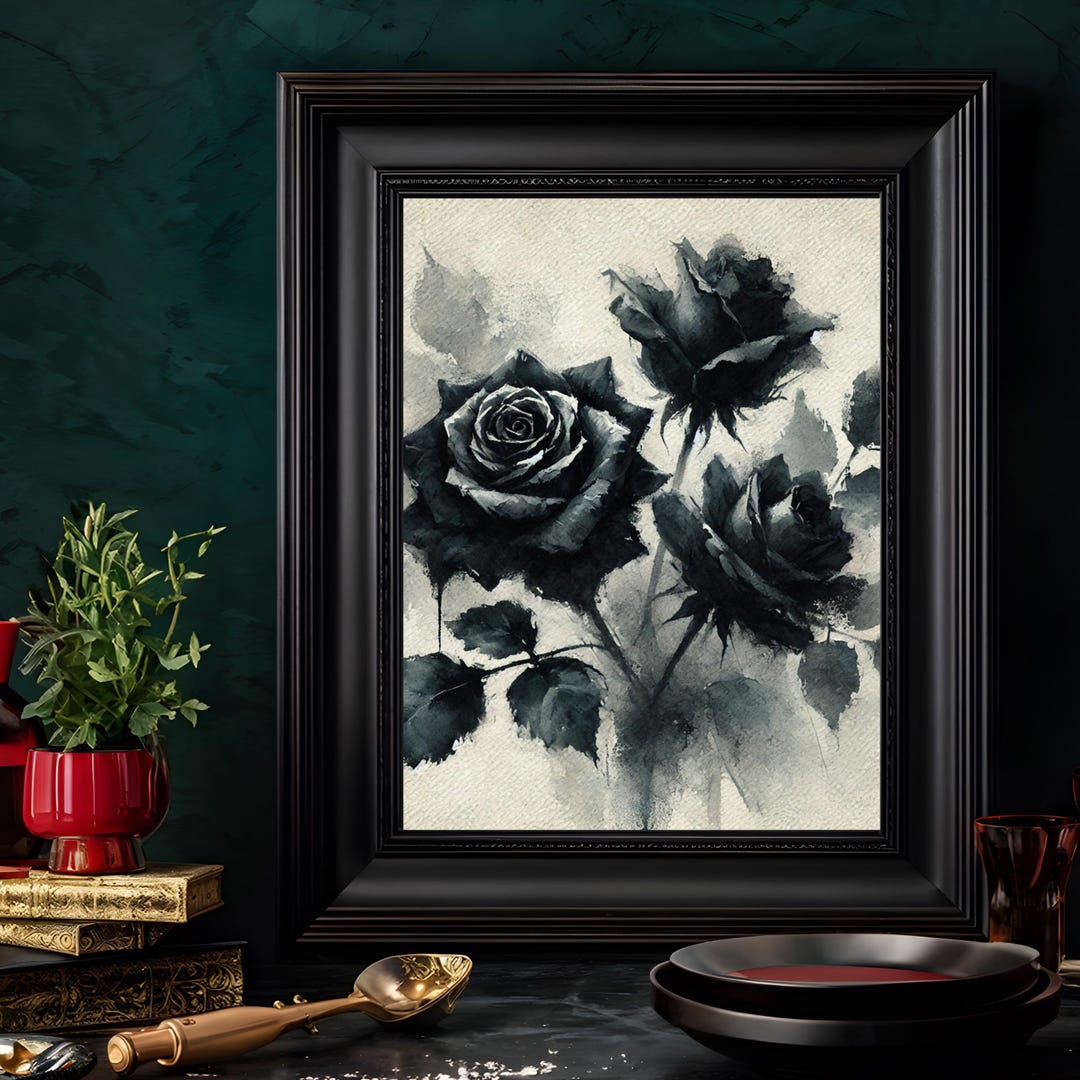 Hauntingly Beautiful Black Rose Gothic Art Digital Download, Dark ...