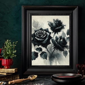 Hauntingly Beautiful Black Rose Gothic Art Digital Download, Dark Artwork, Gothic Decor, Instant Download, Wall Art, JPEG