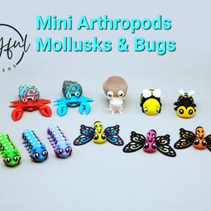 3D Printed Mini Arthropods/Mollusks/Bugs - Articulating Multicolor Desk Pets, Fidget Animal Friends
