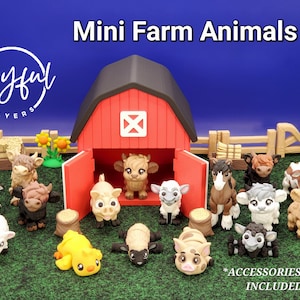 3D Printed Mini Farm Animals - Articulating Multicolor Desk Pets, Fidget Friends/Animals.
