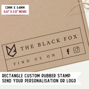 Timbro in gomma piccolo Custom Shop / Design timbro personalizzato / Imballaggio / Piccola impresa / Social media / Rettangolo 13 mm x 54 mm / SKURec006a