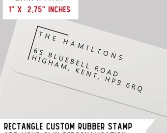 Custom Rubber Stamp | Modern Return Name & Address | Self Inking | Personalised | Rectangle 25mm x 70mm |SKU Rec004/RA10