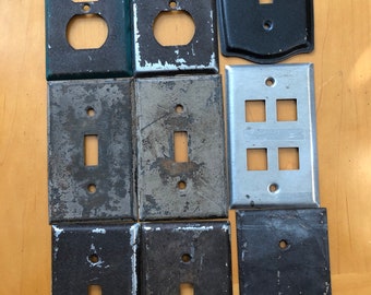 Vintage metal distressed electric outlets, switch plates, switch covers