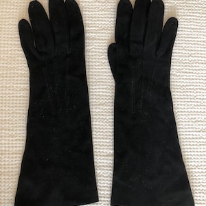 Vintage black dress gloves size 5 or 5 1/2 , black 60&#39;s gloves, 10” gloves