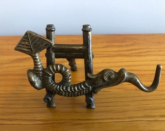 Vintage ornate brass hook, brass wall hook fancy fish ho