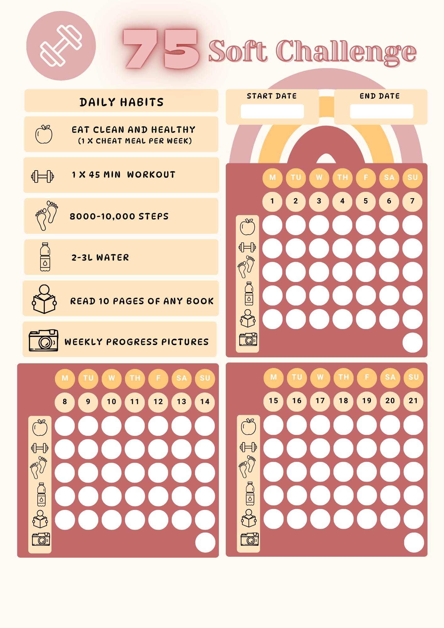 75 Soft Challenge Tracker - Etsy