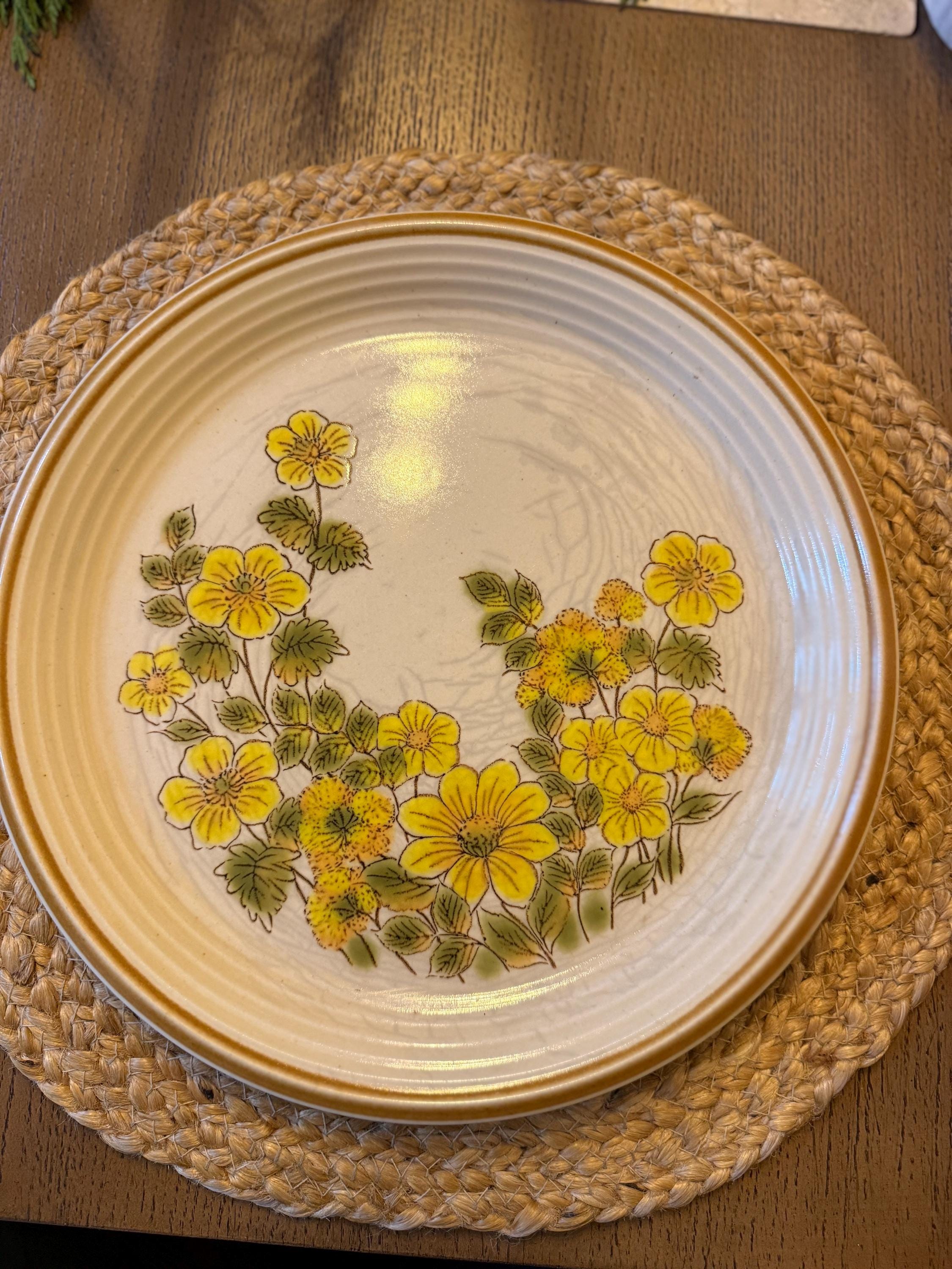 Set of 4 Vintage Fuji Stone “spring Days” Dinner Plates | Yellow