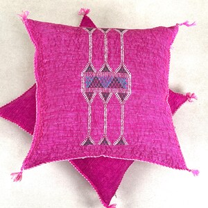 Arab Cactus Silk Pillow | Moroccan Handmade Boho Cushion | Decorative Throw Pillow Cover