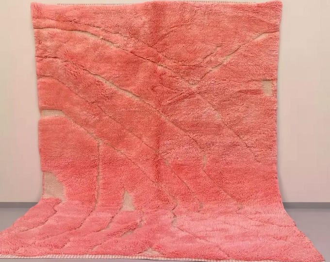Pink Moroccan Berber Rug – Handmade Beni Ourain Wool Carpet – Authentic Rose Wool Rug – New Design Modern Teppich – Custom Moroccan Decor