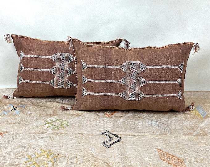 Arab Cactus Silk Pillow | Moroccan Handmade Boho Cushion | Decorative Throw Pillow Cover