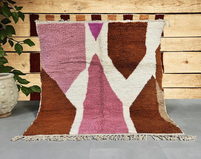 Modern Berber Rug, Pink & Earthy Tones Handmade Wool Carpet - Berber Rug Colorful -Geometric rug