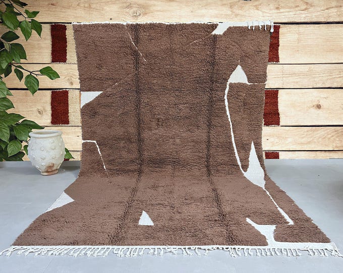 HANDMADE STRIPED RUG, Personalized Moroccan Design, Brown & White Berber Rug, Authentic Beni Ourain Area Rug, Decorative Floor Covering.