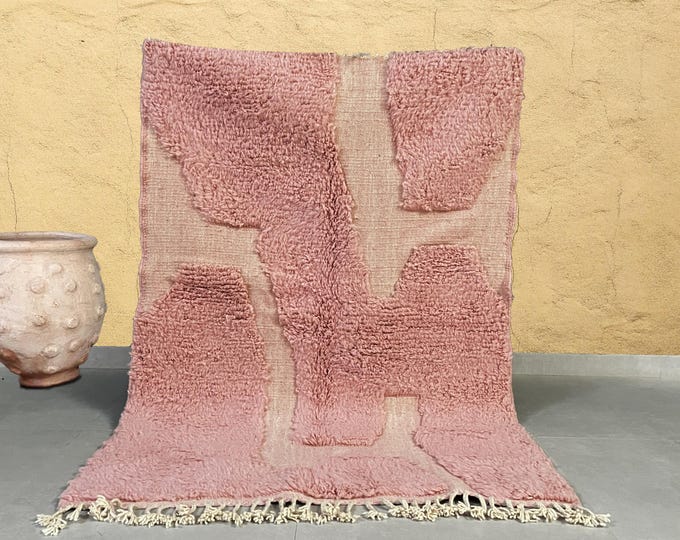 50% OFF Pink Moroccan Wool Rug – Handmade Boho Shag Carpet with Textured Pattern, Blush Area Rug for Living Room, berber Rug, Area Rug 8x10