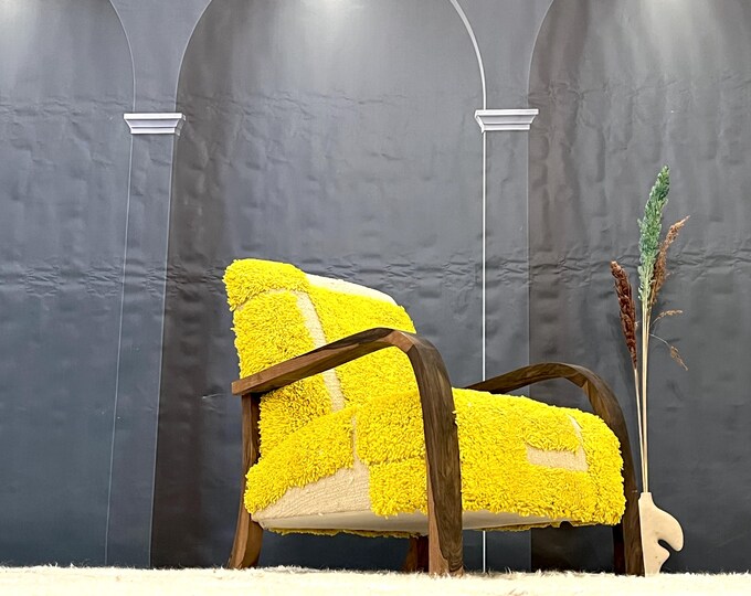 Moroccan Kilim Rug Armchair, Mid century armchair, Retro lounge chair, relax modern chair, Accent chair, Indoor and Outdoor chair