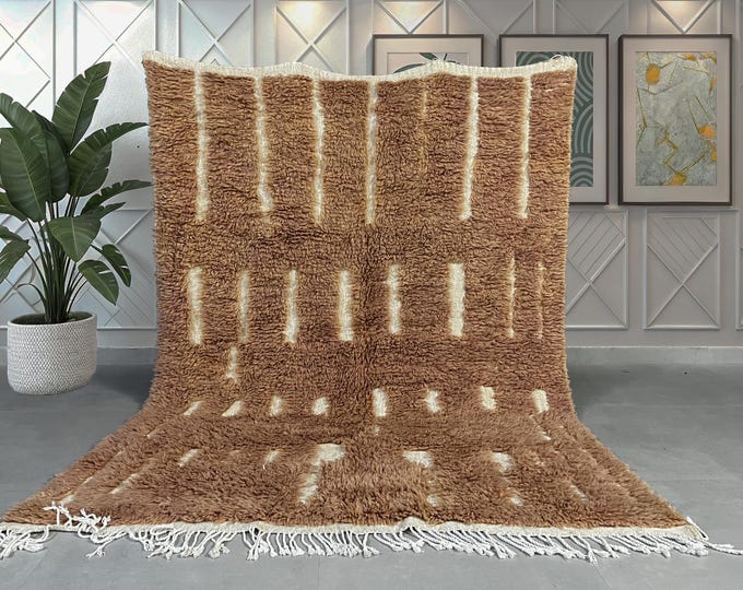 Unique Mrirt Rug - Custom Hand-Knotted Moroccan Wool Rug - Orange and White Geometric Design - FREE SHIPPING