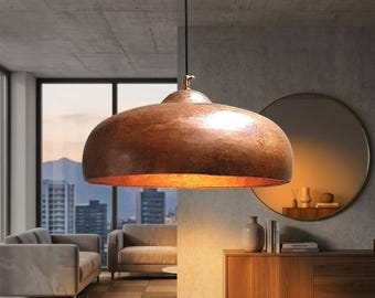 Round Copper Pendant Light Kitchen Island, Rustic Farmhouse Hanging Ceiling Lighting