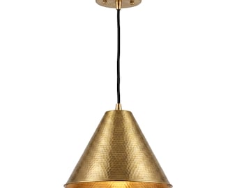 Lampa wisząca nad wyspę kuchenną – stożkowa lampa sufitowa z polerowanego mosiądzu w wykończeniu w kolorze postarzanego brązu