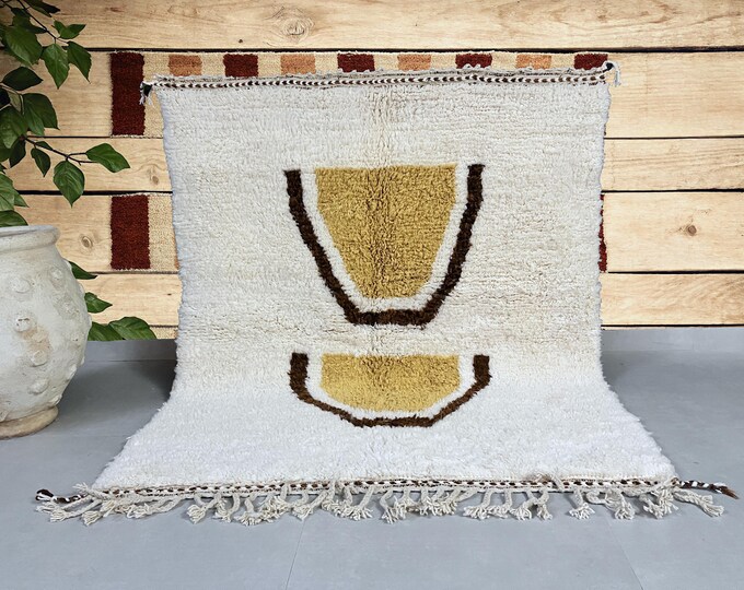 Custom size Moroccan Yellow Rugs , Simple moroccan berber rug,beni ourain rug, Authentic vintage 100% WOOL ,Home Decor Carpet, Bohemian Rug