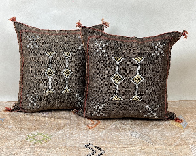 Arab Cactus Silk Pillow | Moroccan Handmade Boho Cushion | Decorative Throw Pillow Cover