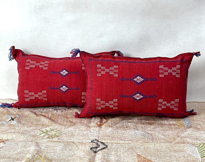 Arab Cactus Silk Pillow | Moroccan Handmade Boho Cushion | Decorative Throw Pillow Cover