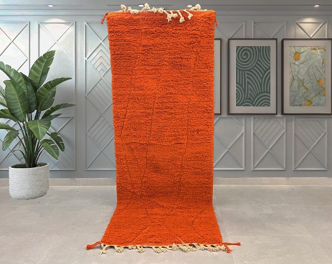 Handwoven Orange Runner Rug -  Moroccan rug- Vibrant and Elegant - FREE Worldwide Shipping