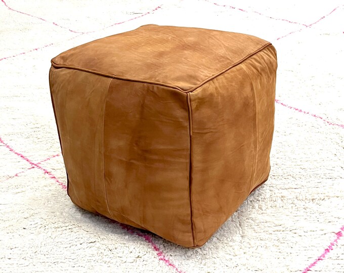 Amazing square Ottoman Pouffe table coffee Moroccan leather,ottoman square pouf, light tan handmade footstool square pouffe LEATHER ottoman