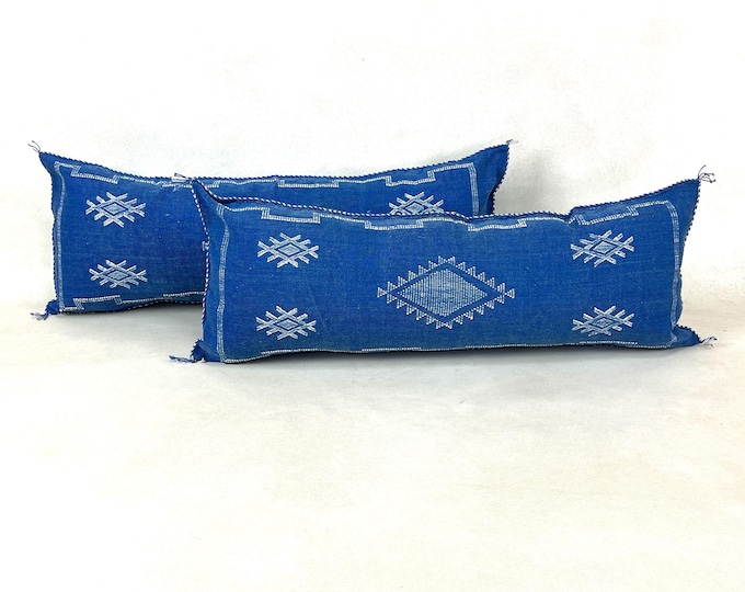 Light Blue Cactus Silk Pillow, Sabra Silk Pillow, 14x36 Moroccan Pillow, Boho Throw Pillow, Bohemian Cushion, Decorative Pillow Covers