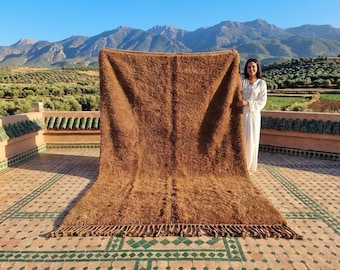 Brown Moroccan Wool Rug | Solid Medium Brown Berber Carpet | Rustic style Brown Area Rug | Luxury Scandinavian style rug
