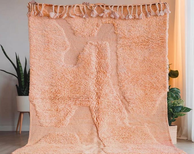 Custom Moroccan Wool Rug – Peach Pink Beni Ourain Style – Handmade Berber Carpet – Boho Abstract Decor – Any Color & Size