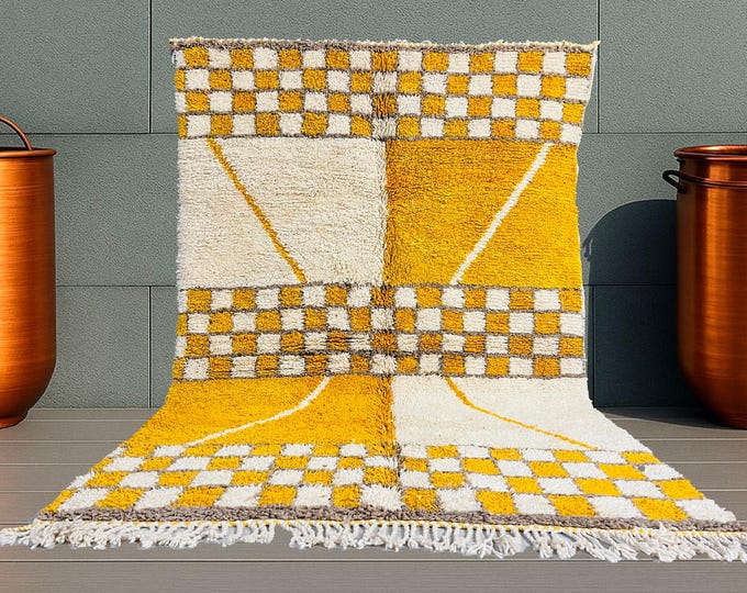 Authentic Beni Ourain Berber Rug - Handwoven Multicolor Geometric Wool Carpet 6'9x9'6 (205x289cm) - Boho Modern Minimalist Home Decor