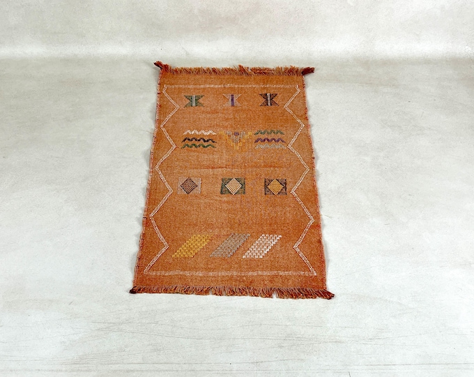 Orange Moroccan Rug, Cactus Silk Rug, Wall Tapestry Rug, Small Accent Rug, Boho Deco, custom
