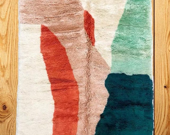 Modern Berber Rug, green & Earthy Tones Handmade Wool Carpet - Berber Rug Colorful -Geometric rug