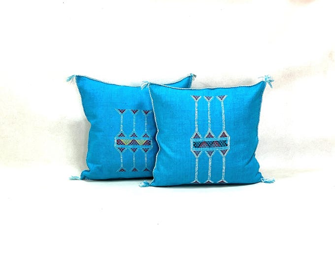 Arab Cactus Silk Pillow | Moroccan Handmade Boho Cushion | Decorative Throw Pillow Cover