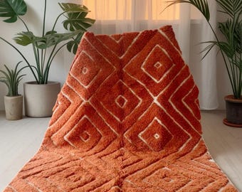 Fabulosa alfombra marroquí naranja hecha a mano, alfombra de área, alfombra marroquí auténtica, alfombra bereber, alfombra de lana genuina, eleva tu espacio, alfombra personalizada