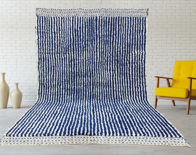 Authentic Beni Ourain Rug, Woven Handmade Rug, Blue Rug, Moroccan Carpet, Genuine Wool Rug, Large Area Rug.Custom