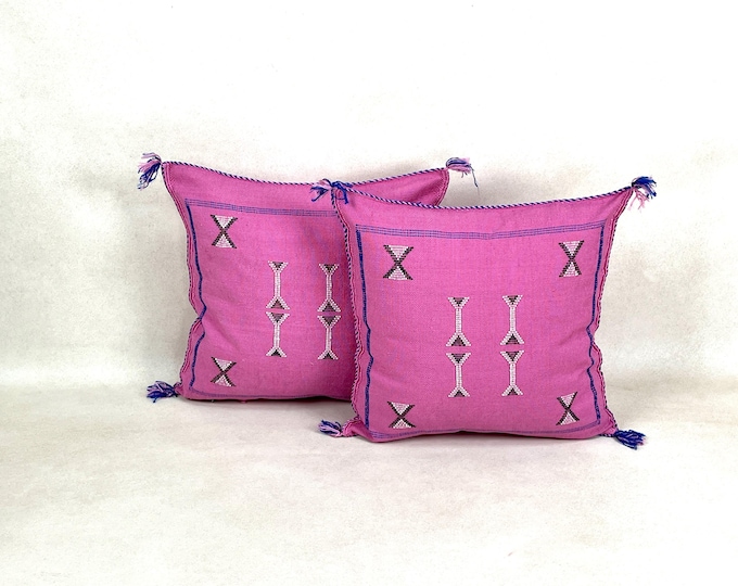 Arab Cactus Silk Pillow | Moroccan Handmade Boho Cushion | Decorative Throw Pillow Cover