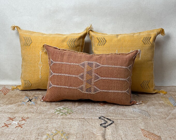 Moroccan Cactus Silk Pillows in Vibrant Colors - Handmade Boho Decor - Natural Touch for Your Home